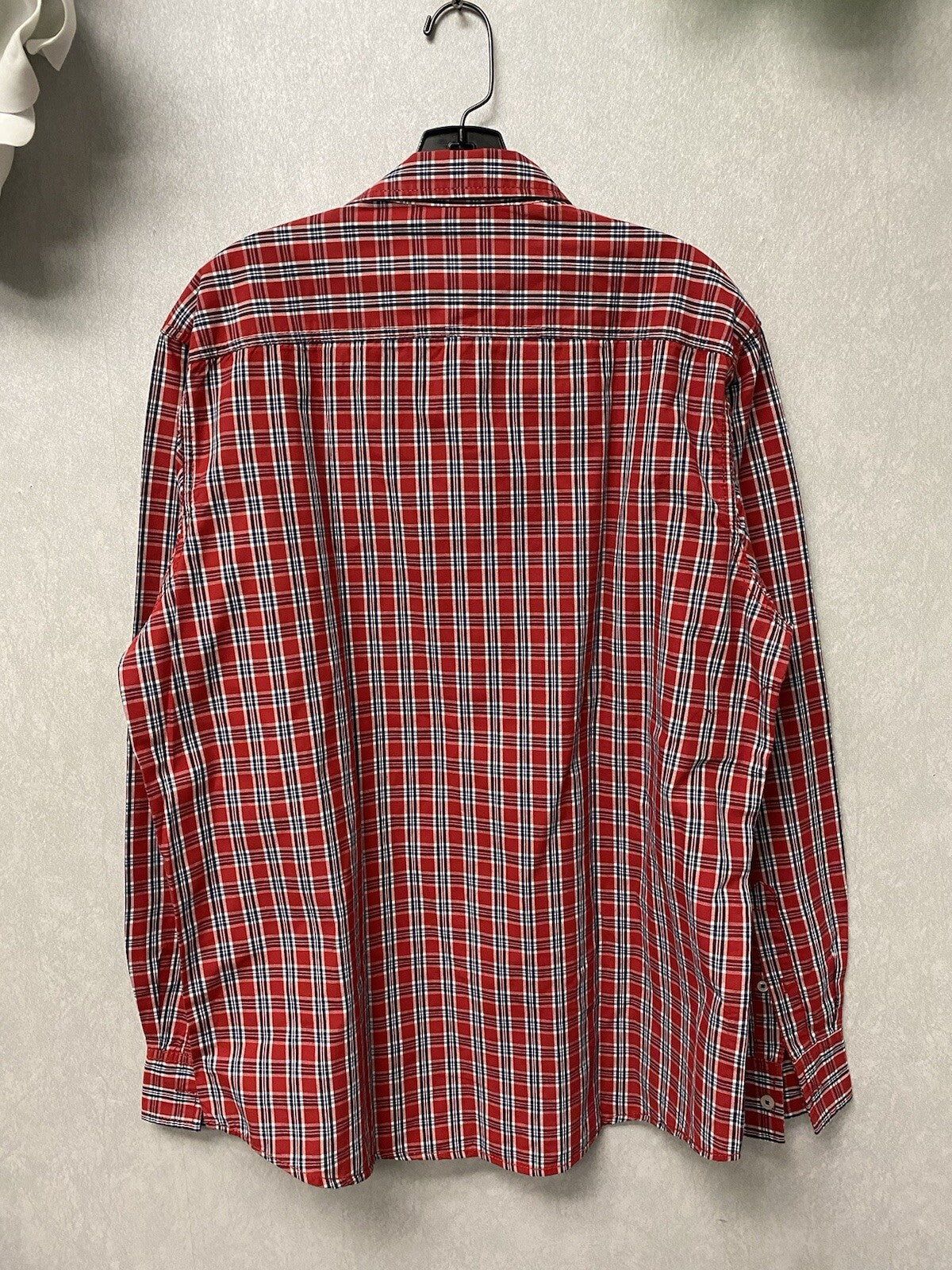 American Rag Red Blue Striped Logo Button Down Shirt Men’s Large