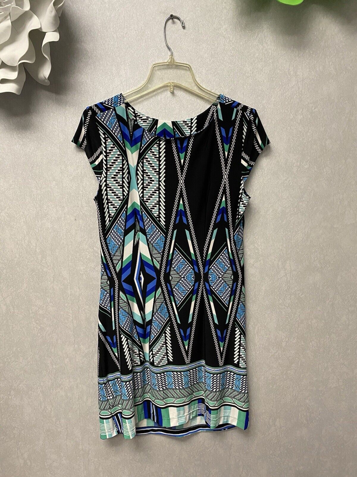 R&K Womens Dress Blue Black Teal White Stretch Knit Size Medium
