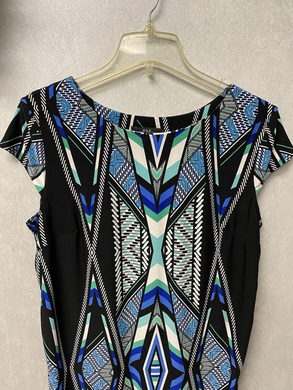 R&K Womens Dress Blue Black Teal White Stretch Knit Size Medium