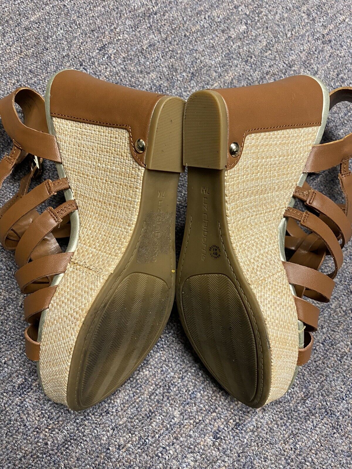 Liz Claiborne Platform Wedges Women 7 Sandals LC Crete Brown Tan Strappy Heels