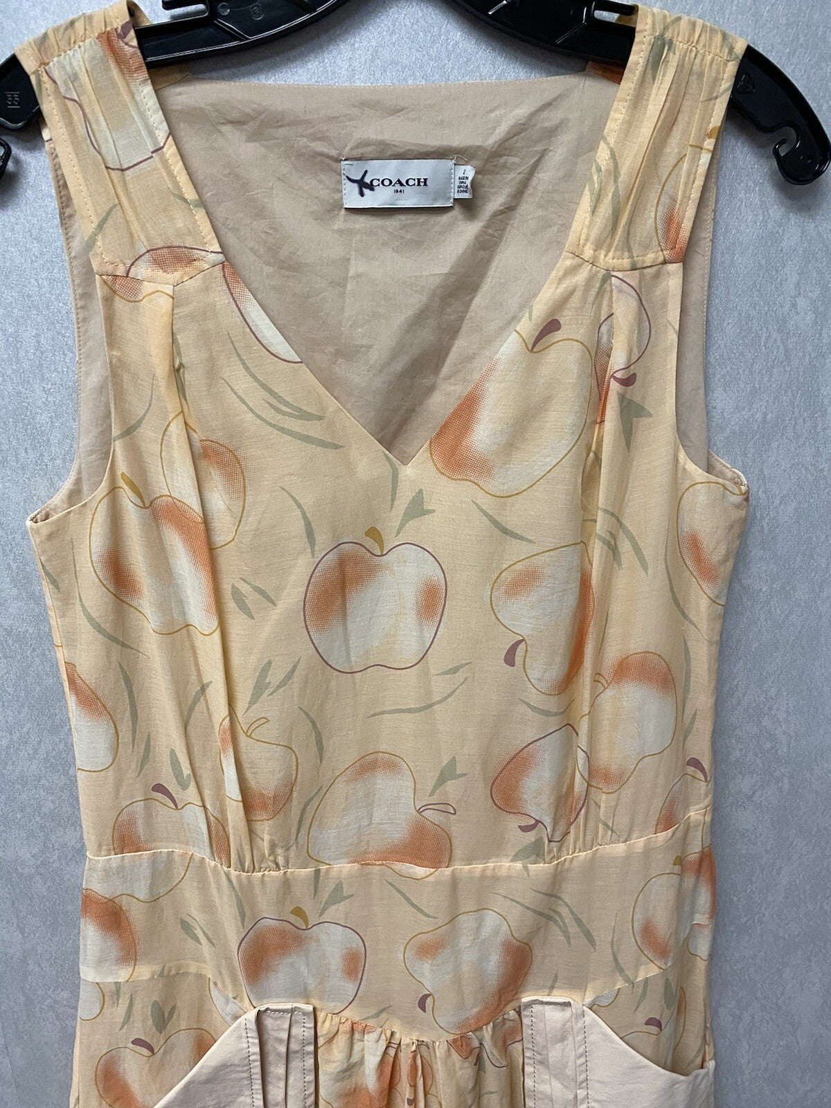 NWOT Coach Apple Print Long Dress With Snap Pockets Peach Size 2