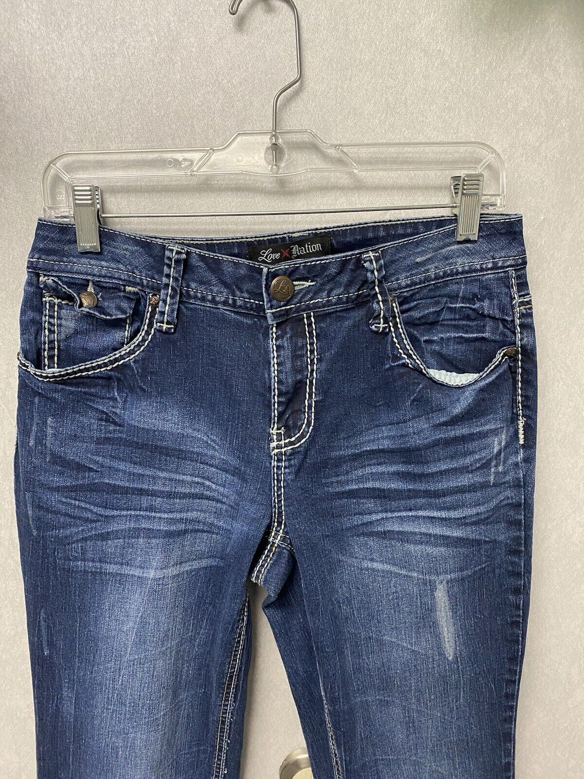 Love Nation Boot Cut Jeans 6 Rhinestone Snowflake Embroidery Stretch Size 6