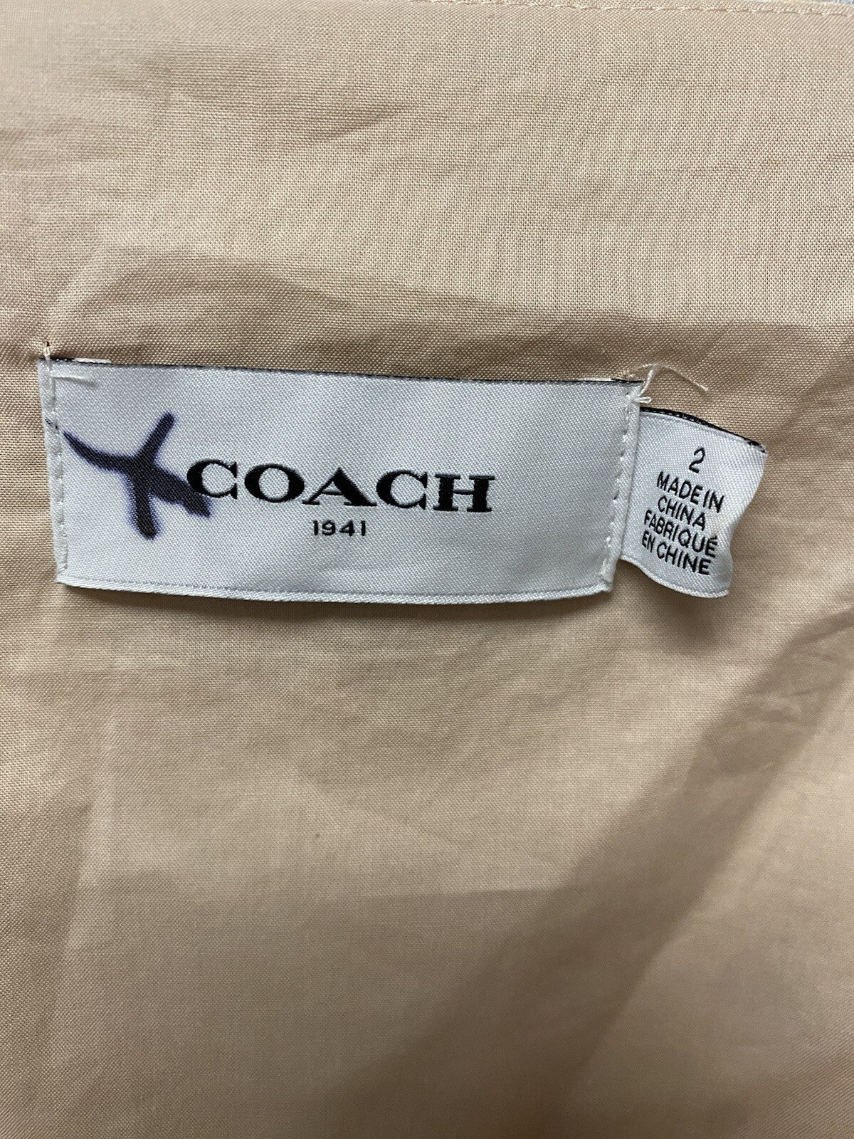 NWOT Coach Apple Print Long Dress With Snap Pockets Peach Size 2