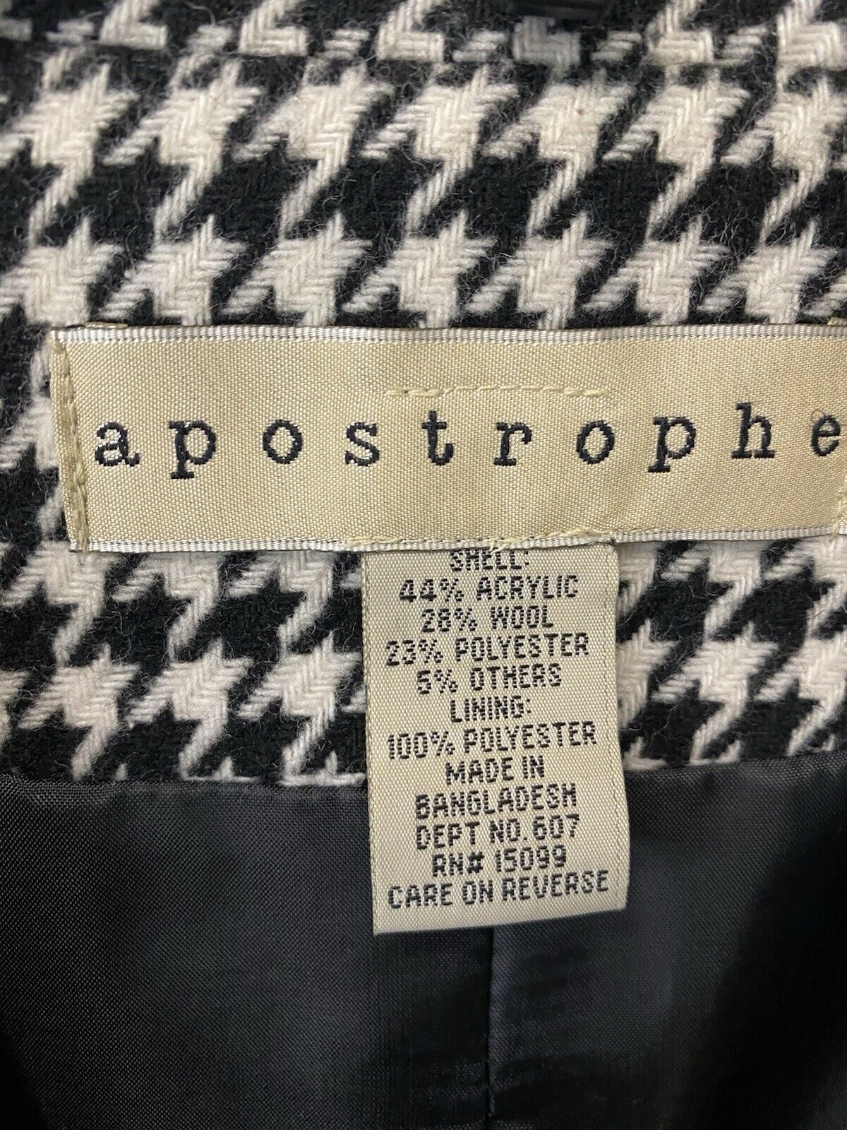 Apostrophe Bk/WT Houndstooth Blazer Size Large