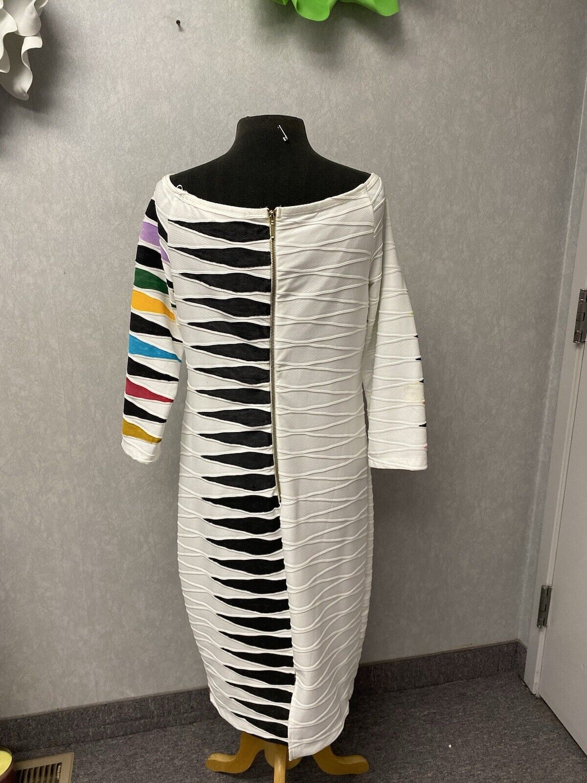 Revamped White Multi Hand Painted Dress Size 16