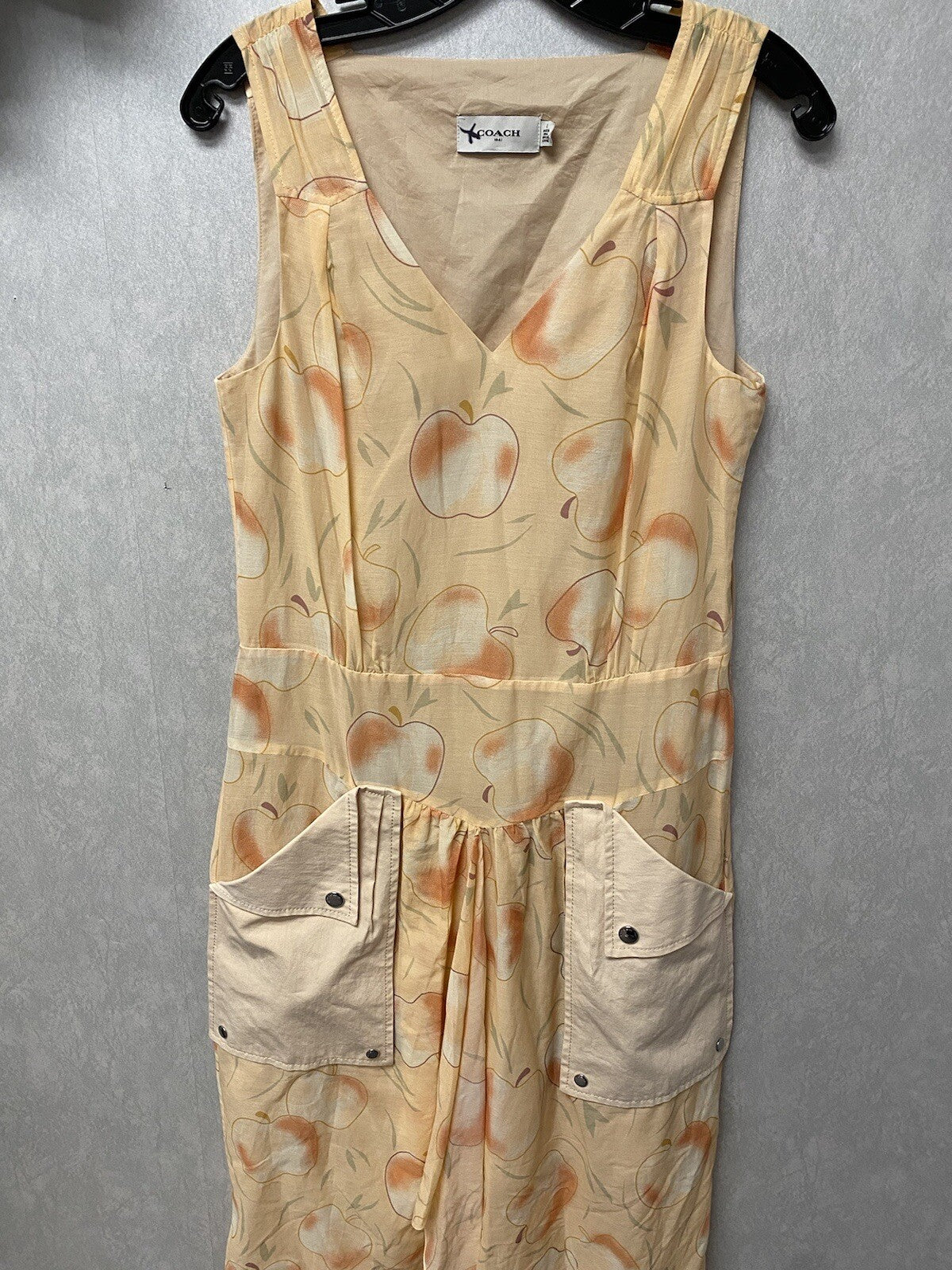 NWOT Coach Apple Print Long Dress With Snap Pockets Peach Size 2