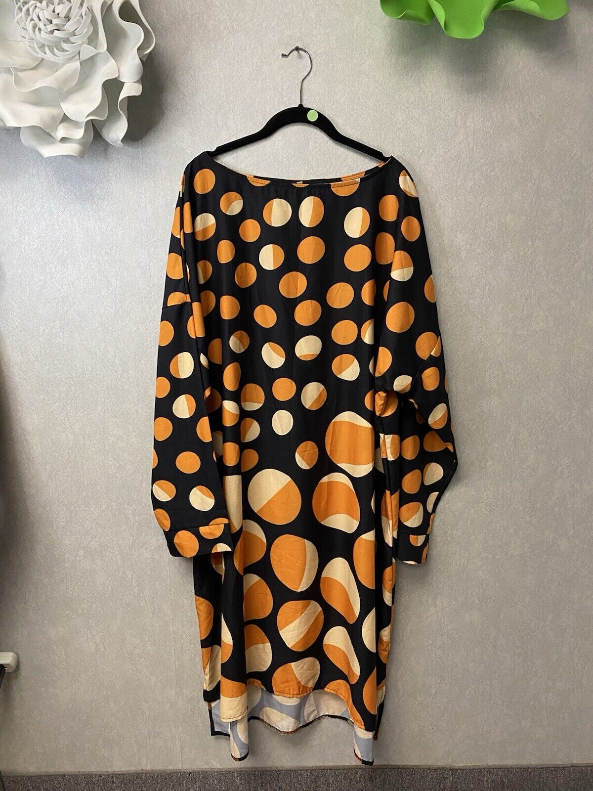 Womens Gradient Gold/Black Polka Dot Bat Sleeve Dress MIDI Dress Size XXL