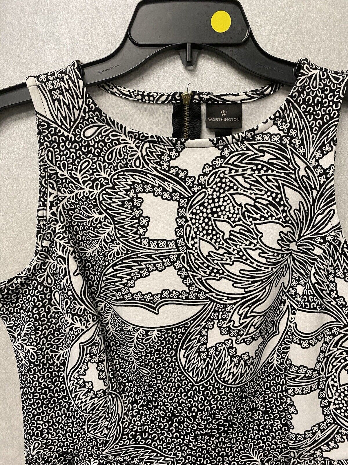 WORTHINGTON-Women's Bohemian Style Black and White Peplum Top Size Med