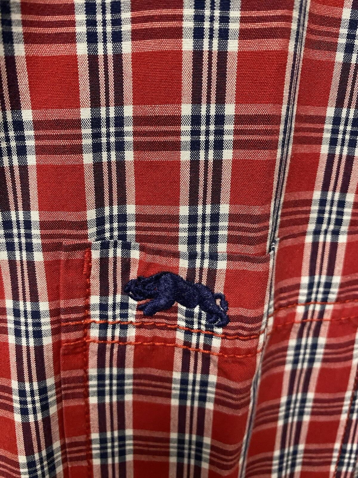 American Rag Red Blue Striped Logo Button Down Shirt Men’s Large