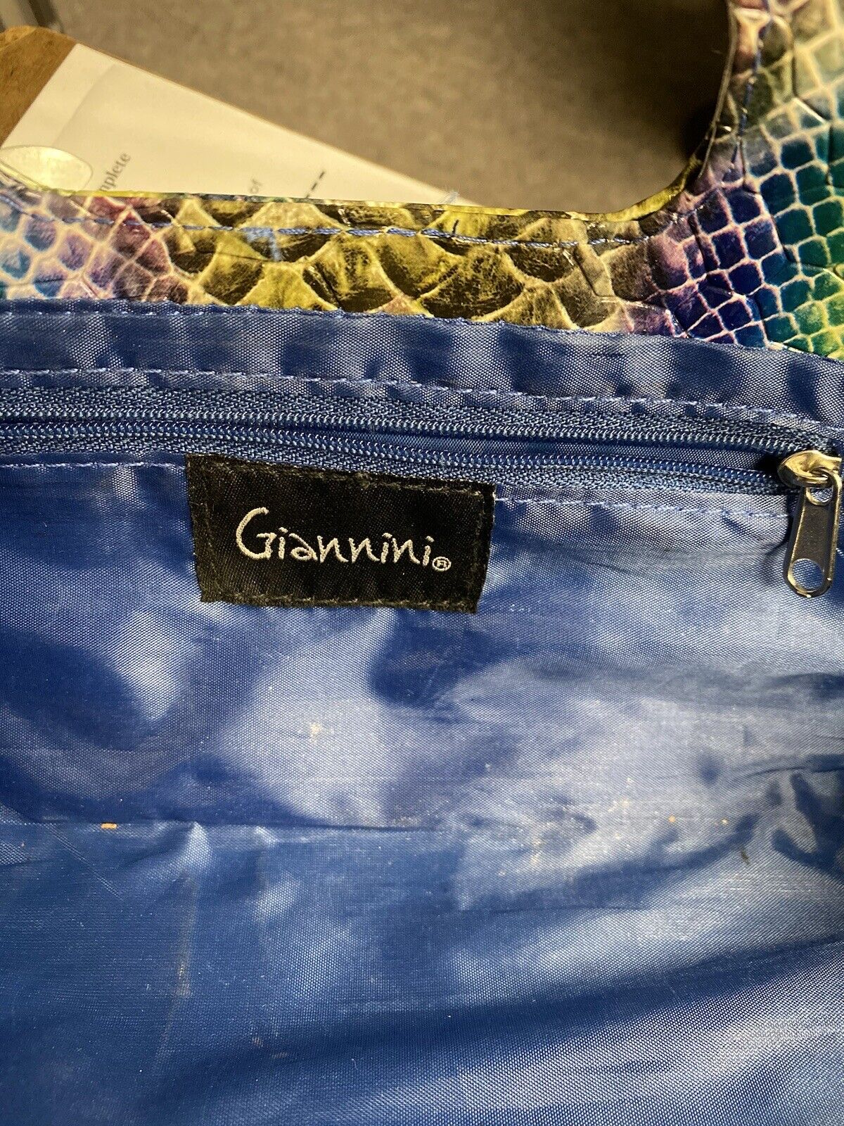 Vintage Giannini Faux Snakeskin Clutch Rainbow Colors