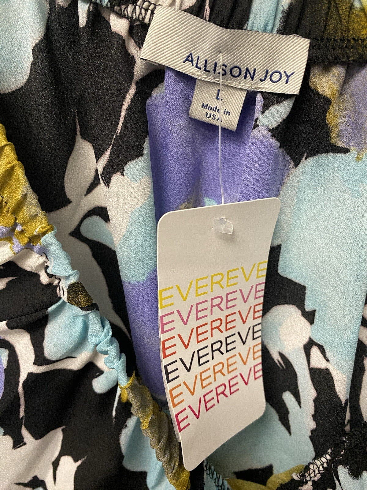 Evereve Allison Joy Floral Light Blue Off the Shoulder Blouse Size Large