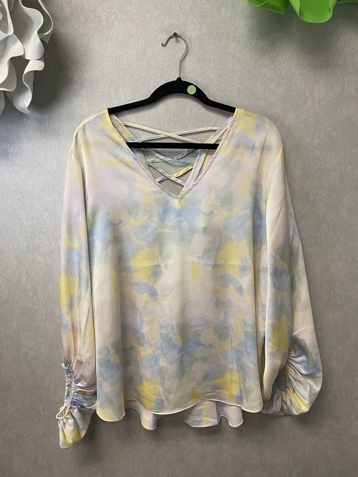 Cato Blouse Multicolor Pastel Abstract Balloon Sleeves Pullover Sz 18/20w