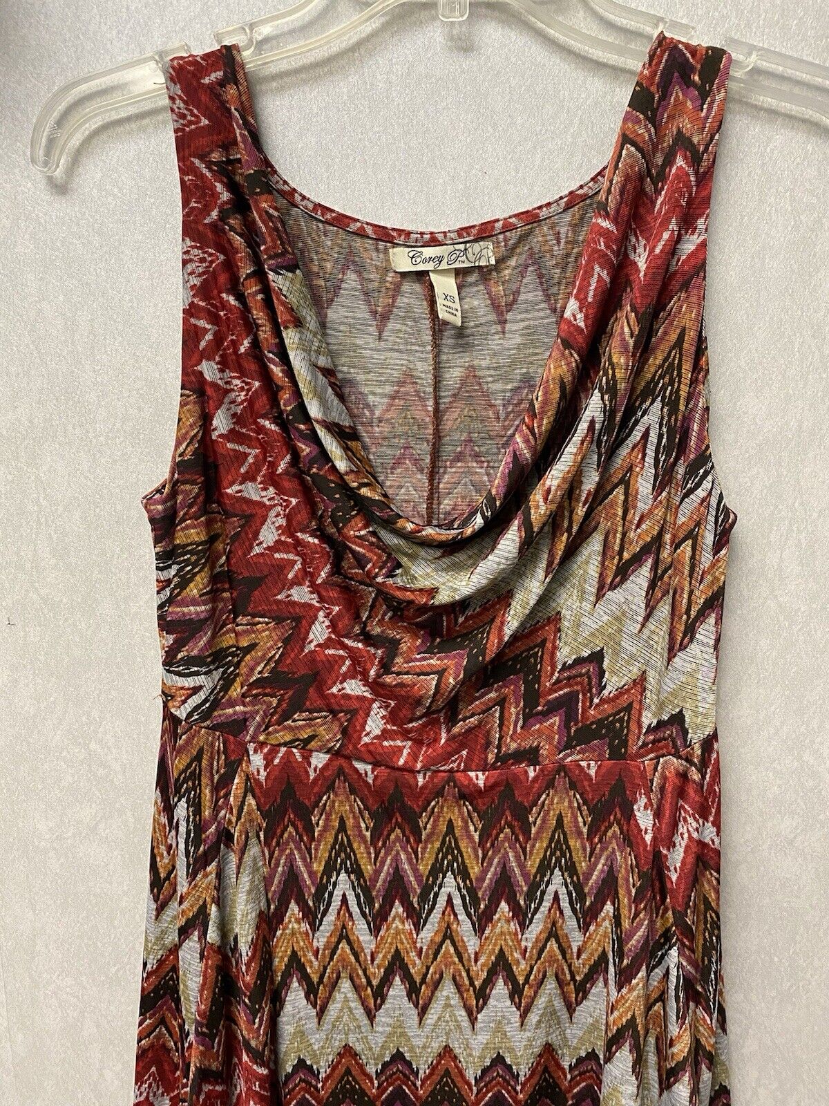 Corey P Dress Women's Handkerchief Hem Cowl Neck Chevron Stretch Size XS