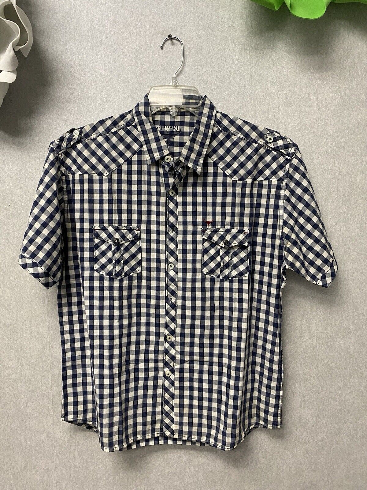 Buffalo Blue/White Plaid B/D Short Sleeve Shirt Size XXL