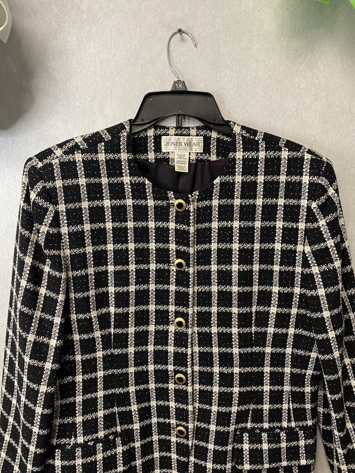 Jones Wear Black & White Gold Shimmer Jacket Blazer Size Large