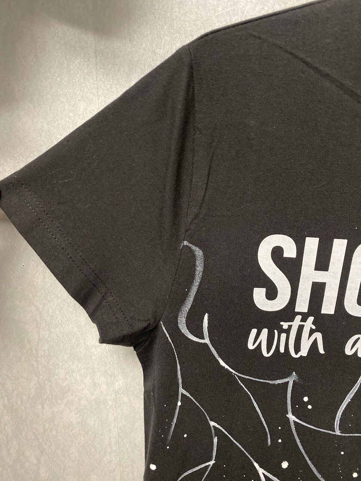 Revamped Black/White Hand painted T-Shirt Size Small Short Girl…