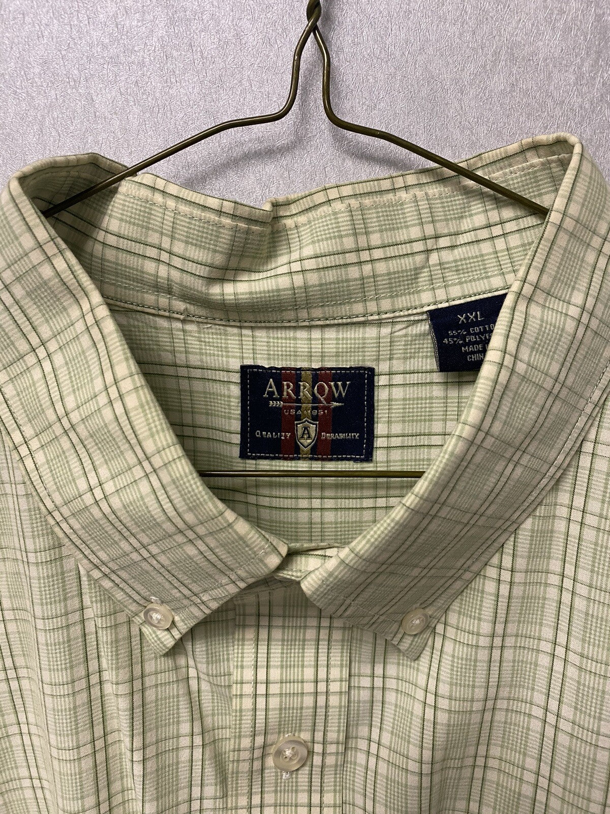 Arrow USA 1851 Men's Short Sleeve Green Plaid Button Down Shirt Size XXL