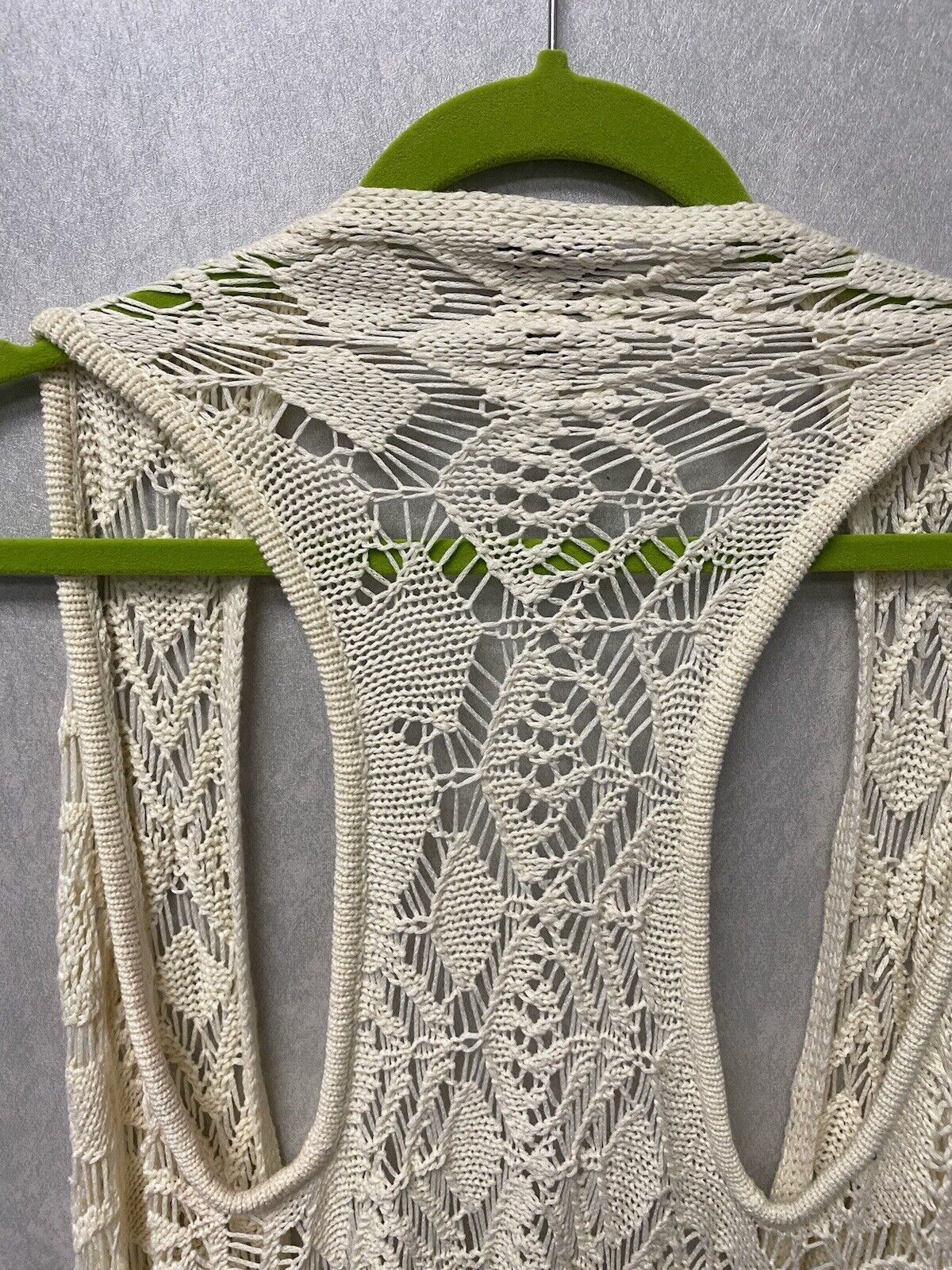 Rue 21 Small Fringe Open Crocheted Lace Trim Vest Hippie