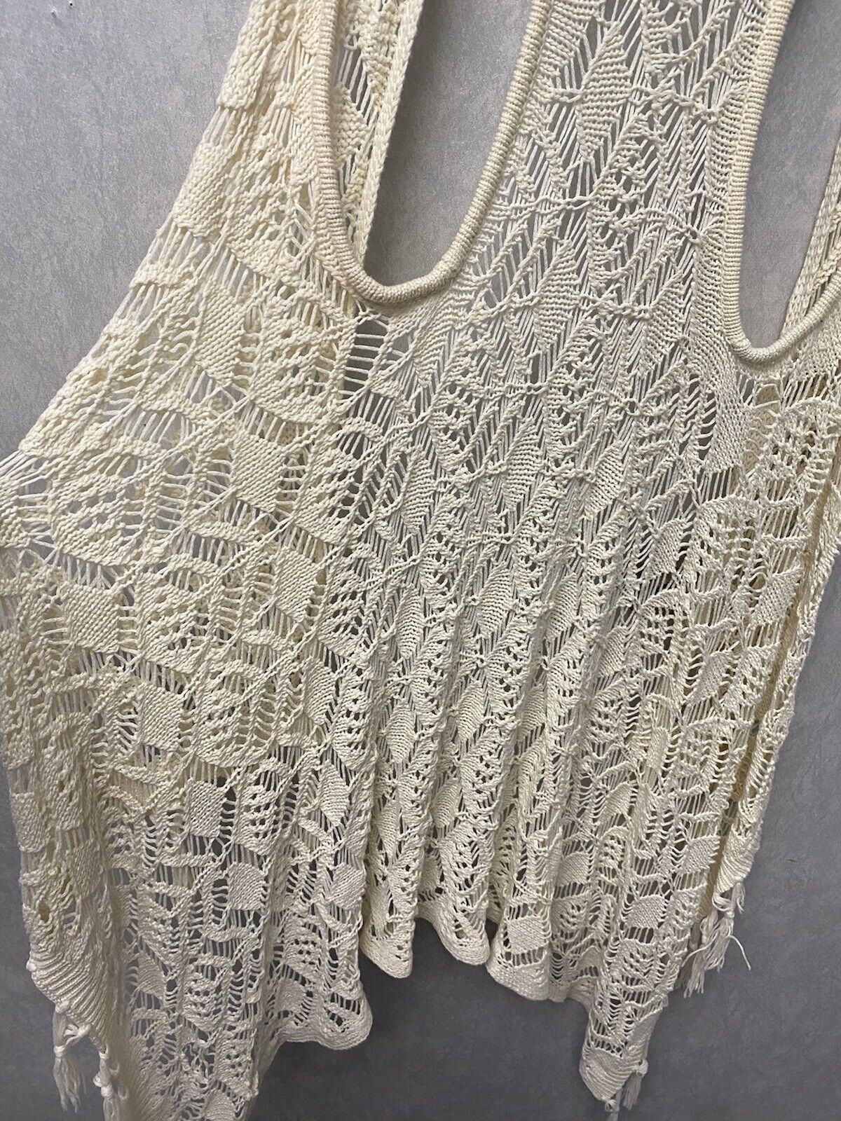 Rue 21 Small Fringe Open Crocheted Lace Trim Vest Hippie