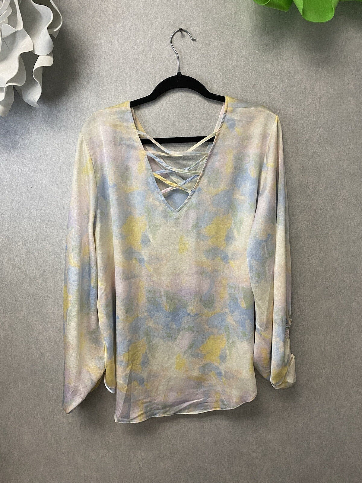 Cato Blouse Multicolor Pastel Abstract Balloon Sleeves Pullover Sz 18/20w