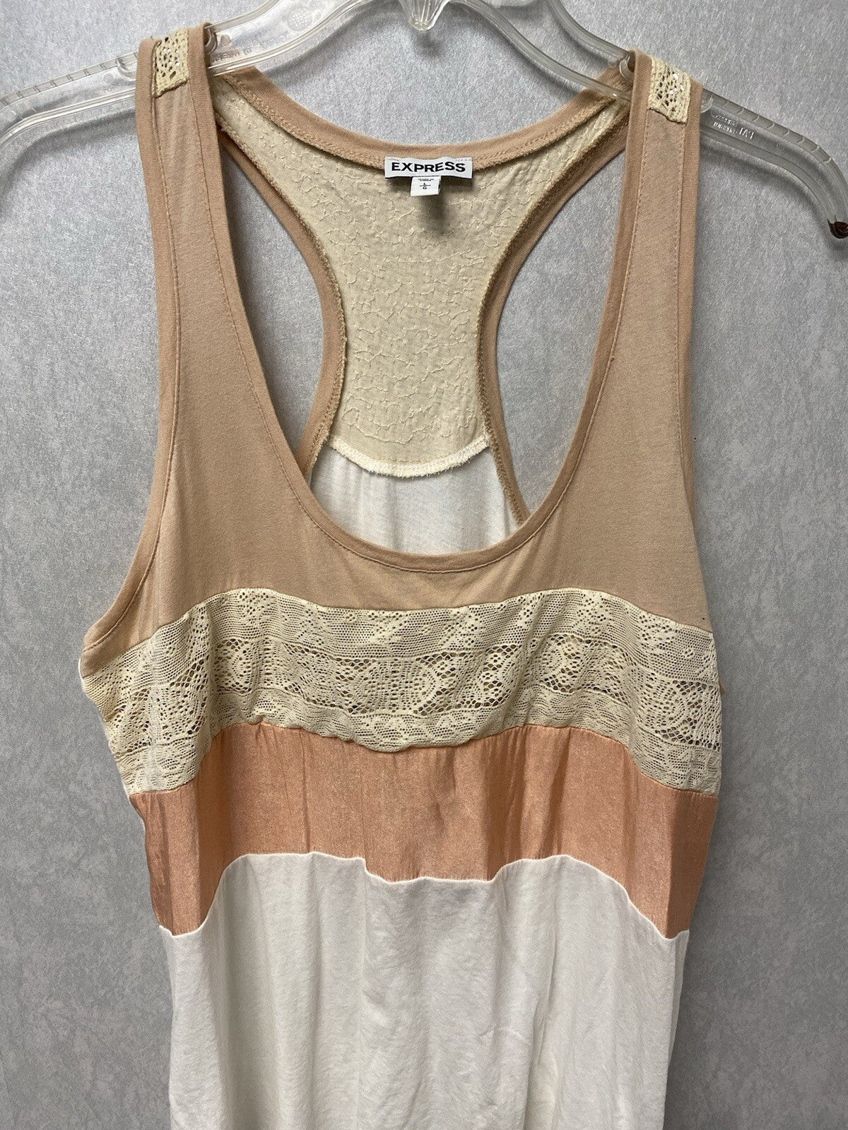 Express Tank Top Size Large Racerback Women's Sequin Lightweight Cream And Mauve