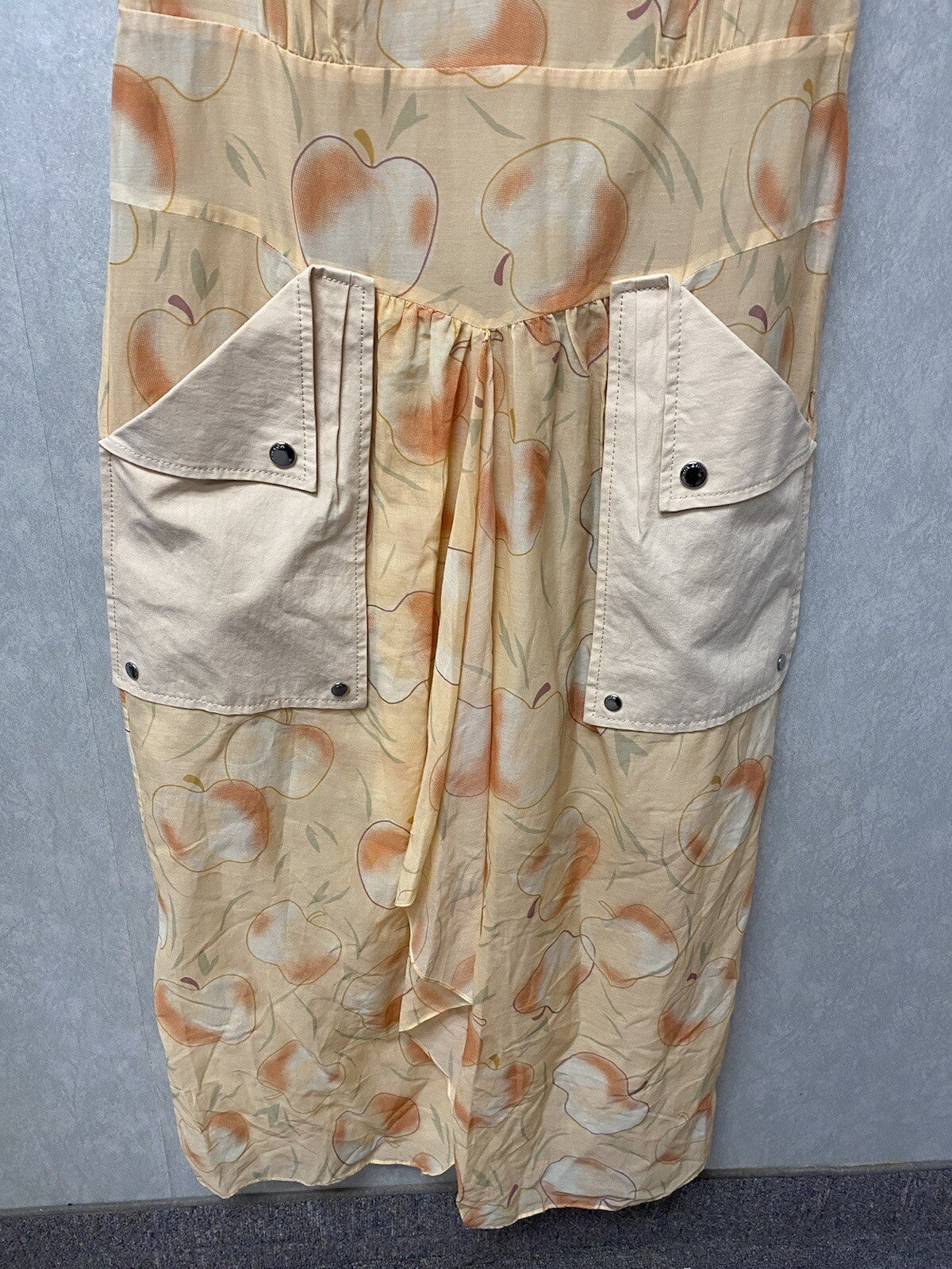NWOT Coach Apple Print Long Dress With Snap Pockets Peach Size 2