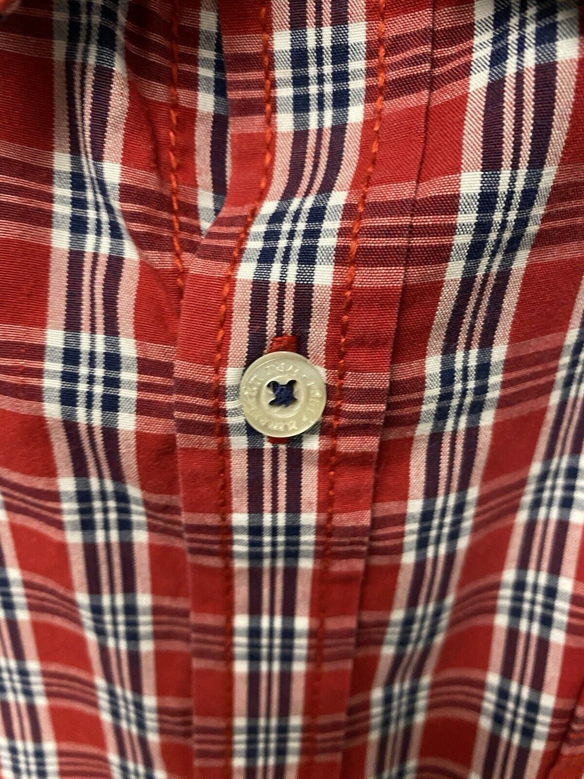 American Rag Red Blue Striped Logo Button Down Shirt Men’s Large