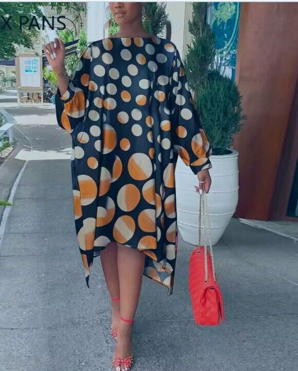 Womens Gradient Gold/Black Polka Dot Bat Sleeve Dress MIDI Dress Size XXL