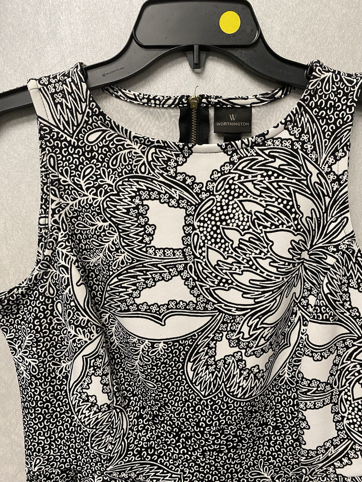 WORTHINGTON-Women's Bohemian Style Black and White Peplum Top Size Med