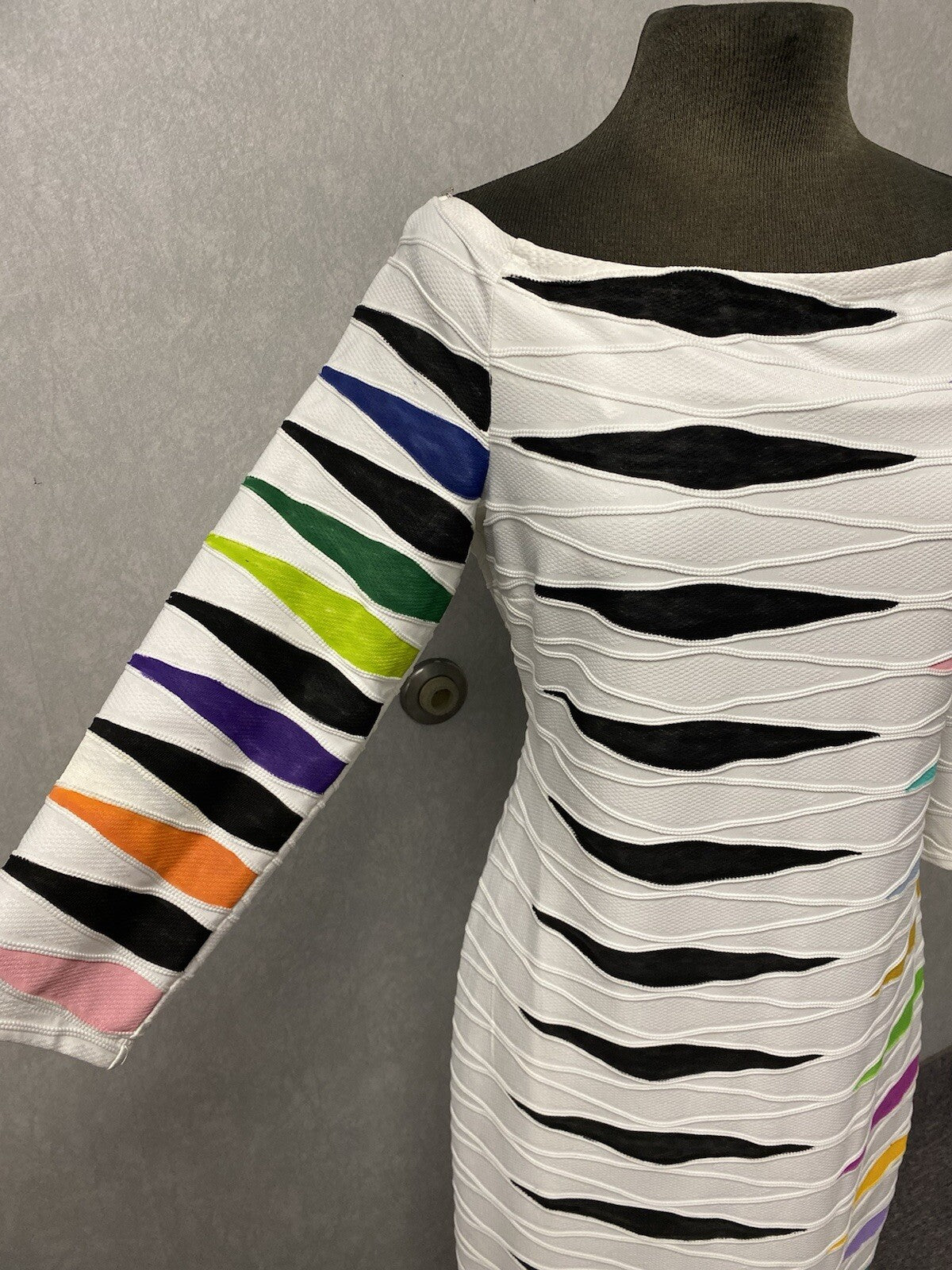 Revamped White Multi Hand Painted Dress Size 16