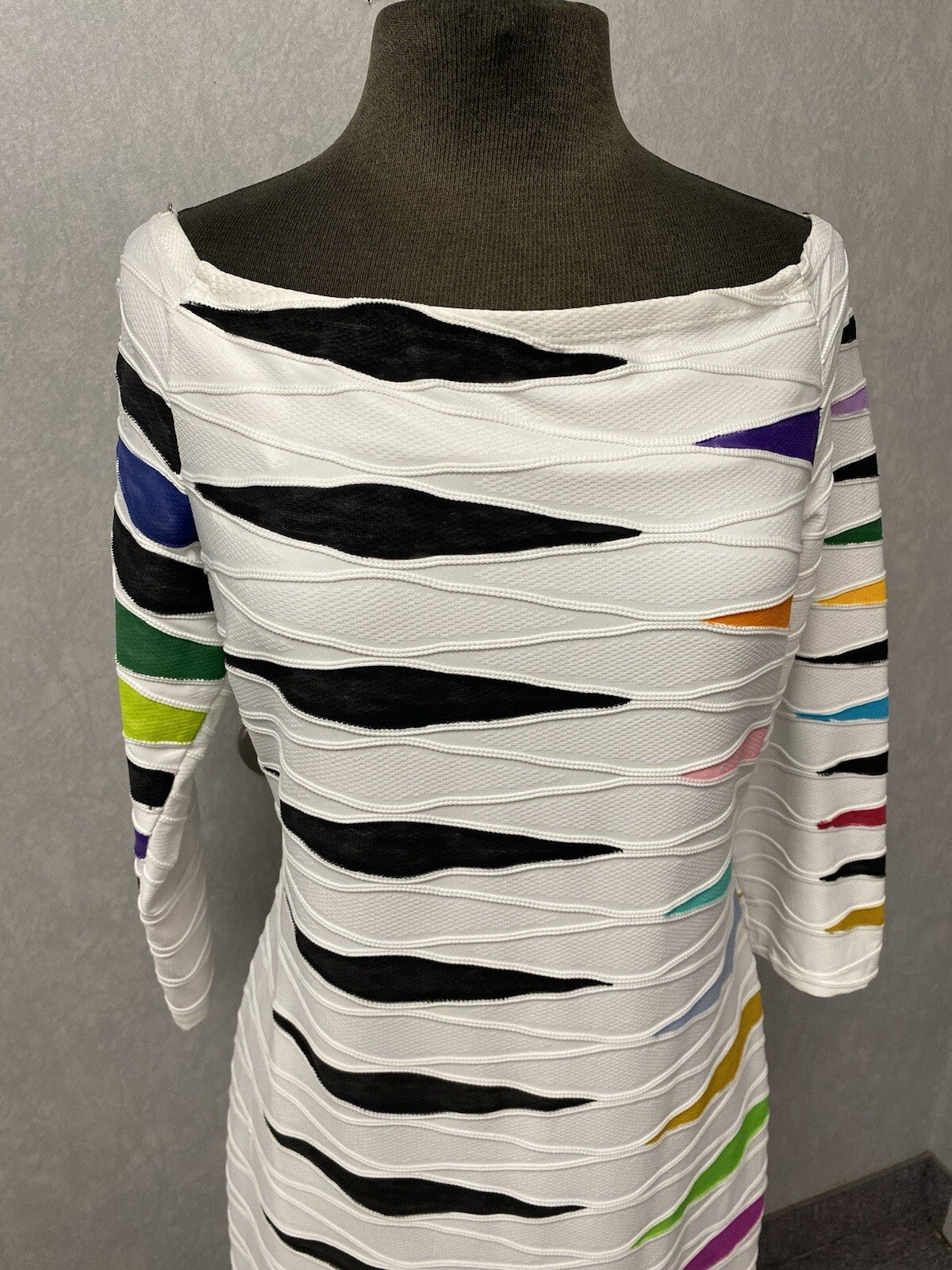 Revamped White Multi Hand Painted Dress Size 16