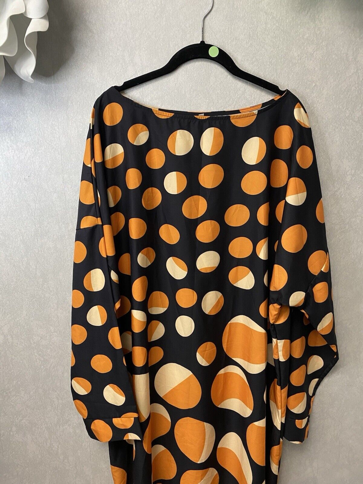Womens Gradient Gold/Black Polka Dot Bat Sleeve Dress MIDI Dress Size XXL