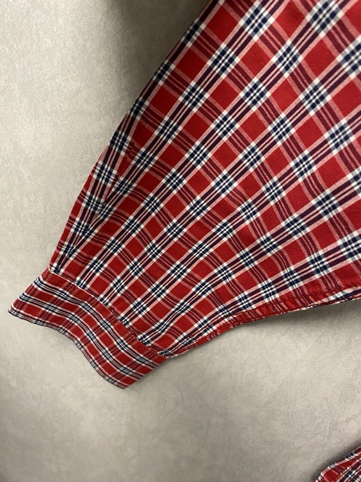 American Rag Red Blue Striped Logo Button Down Shirt Men’s Large