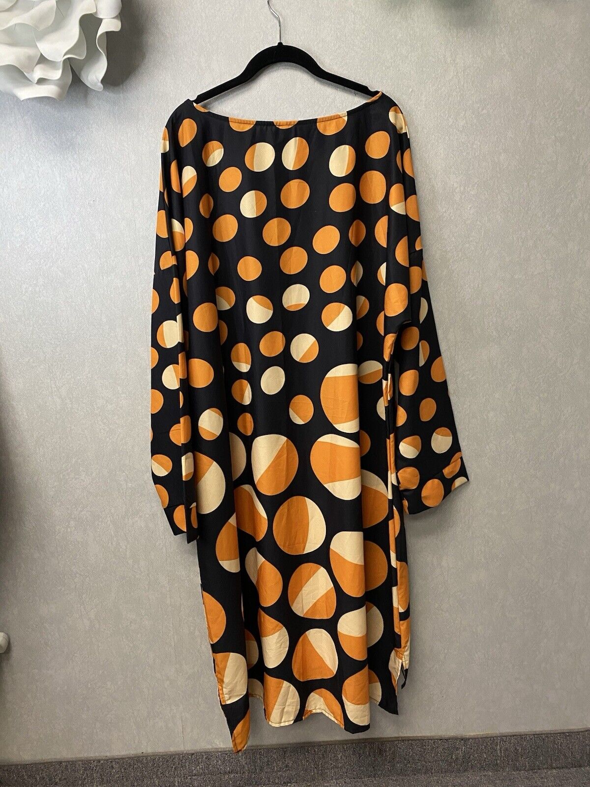 Womens Gradient Gold/Black Polka Dot Bat Sleeve Dress MIDI Dress Size XXL