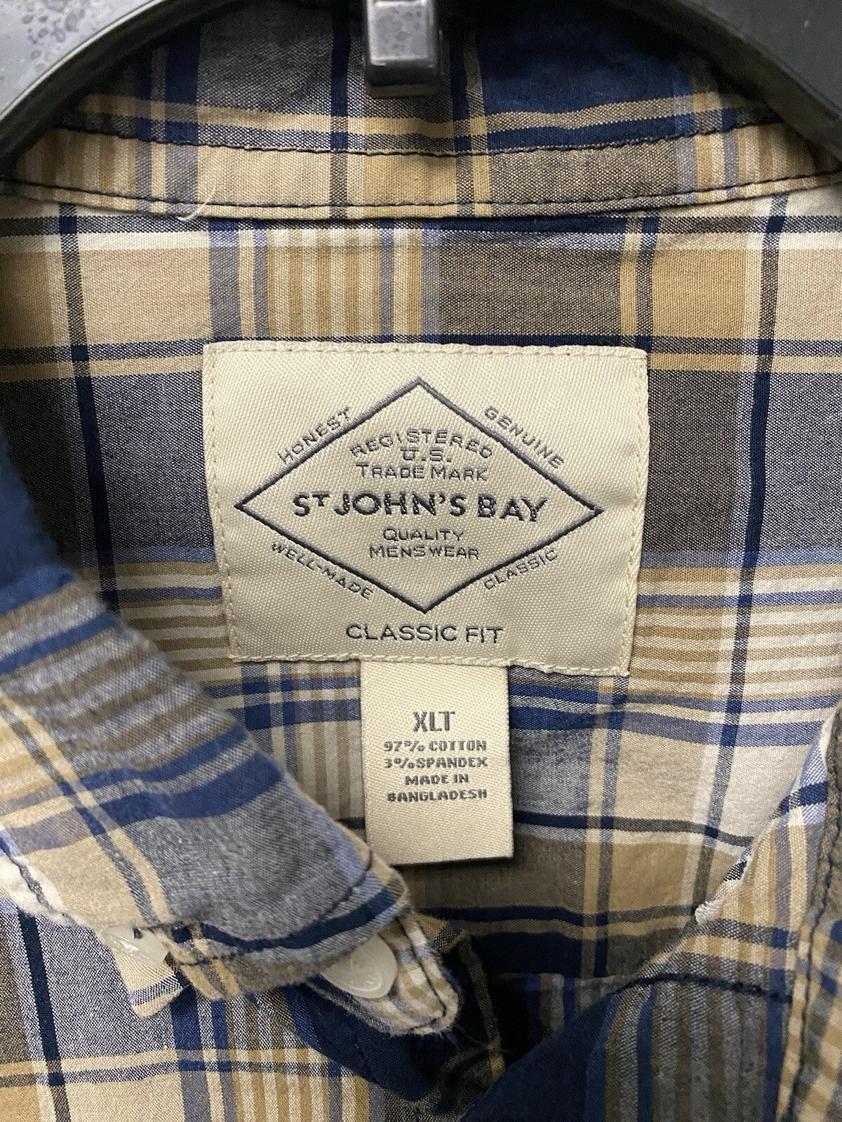 St John's Bay Blue/ Beige Plaid Shirt button down long sleeves Size XLT