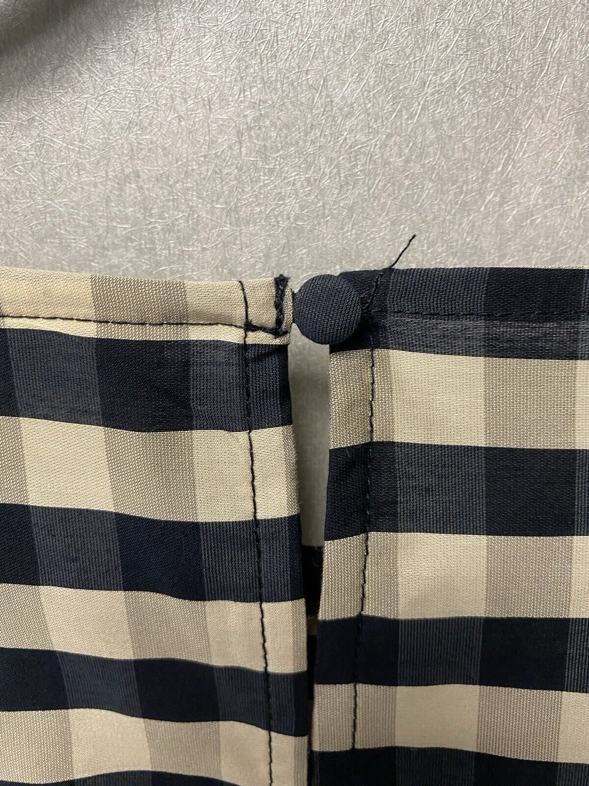 H&M Striped / Checkered Dress Woman’s Size Large Puff Sleeves Navy/Beige
