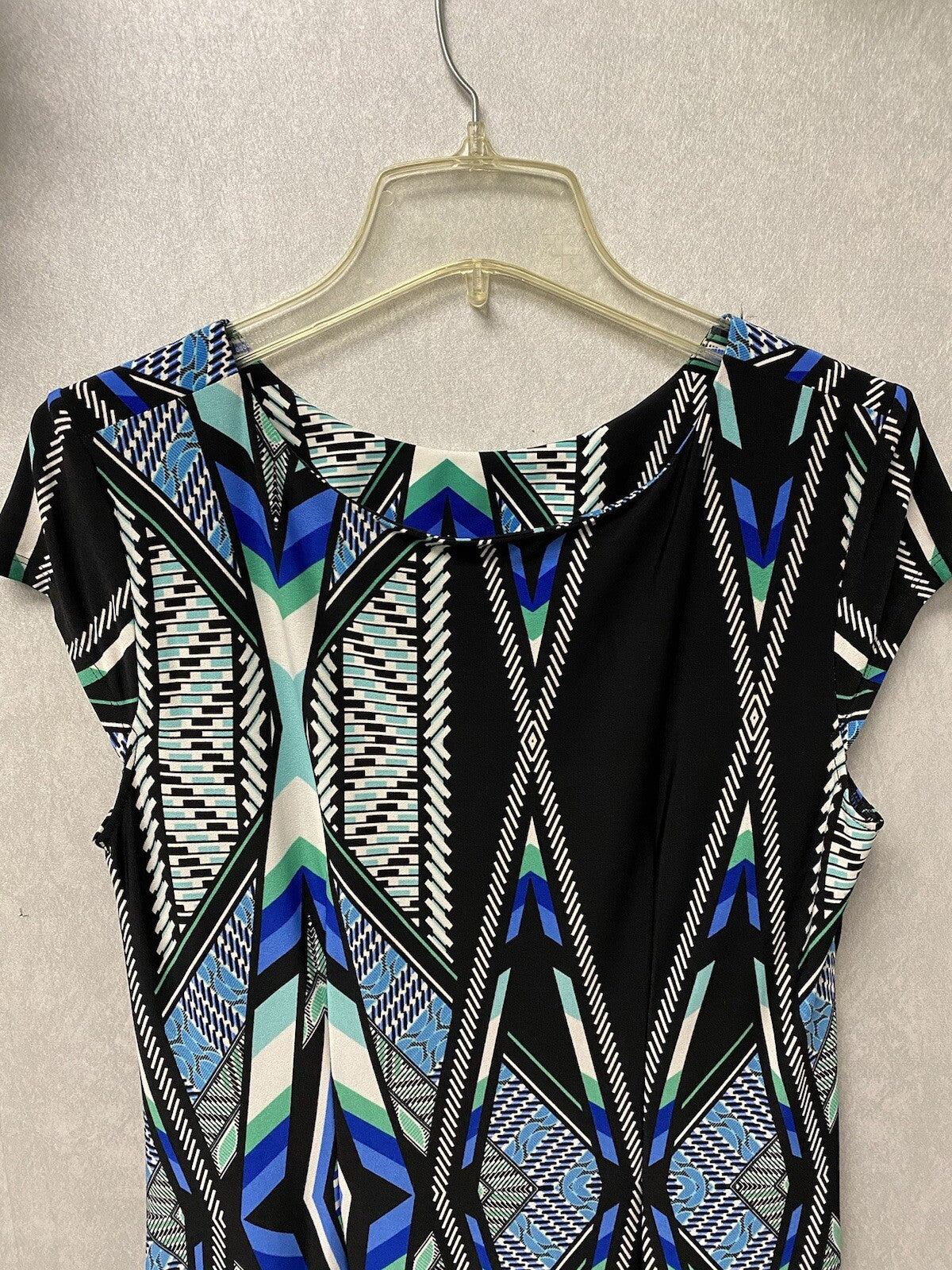 R&K Womens Dress Blue Black Teal White Stretch Knit Size Medium