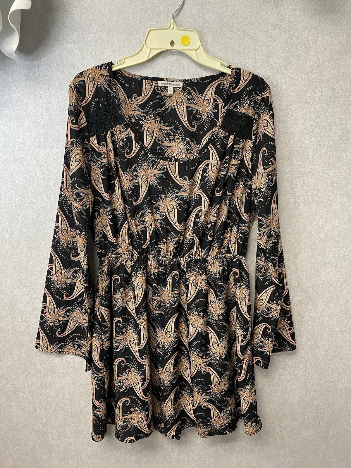 Charlotte Russe Women's Blue Multi Floral Boho Bell Sleeve Dress Size L
