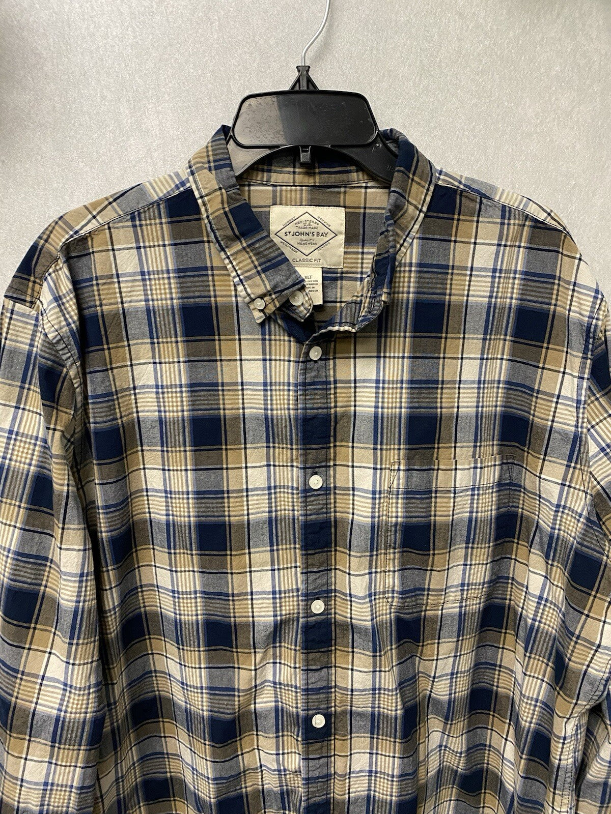 St John's Bay Blue/ Beige Plaid Shirt button down long sleeves Size XLT