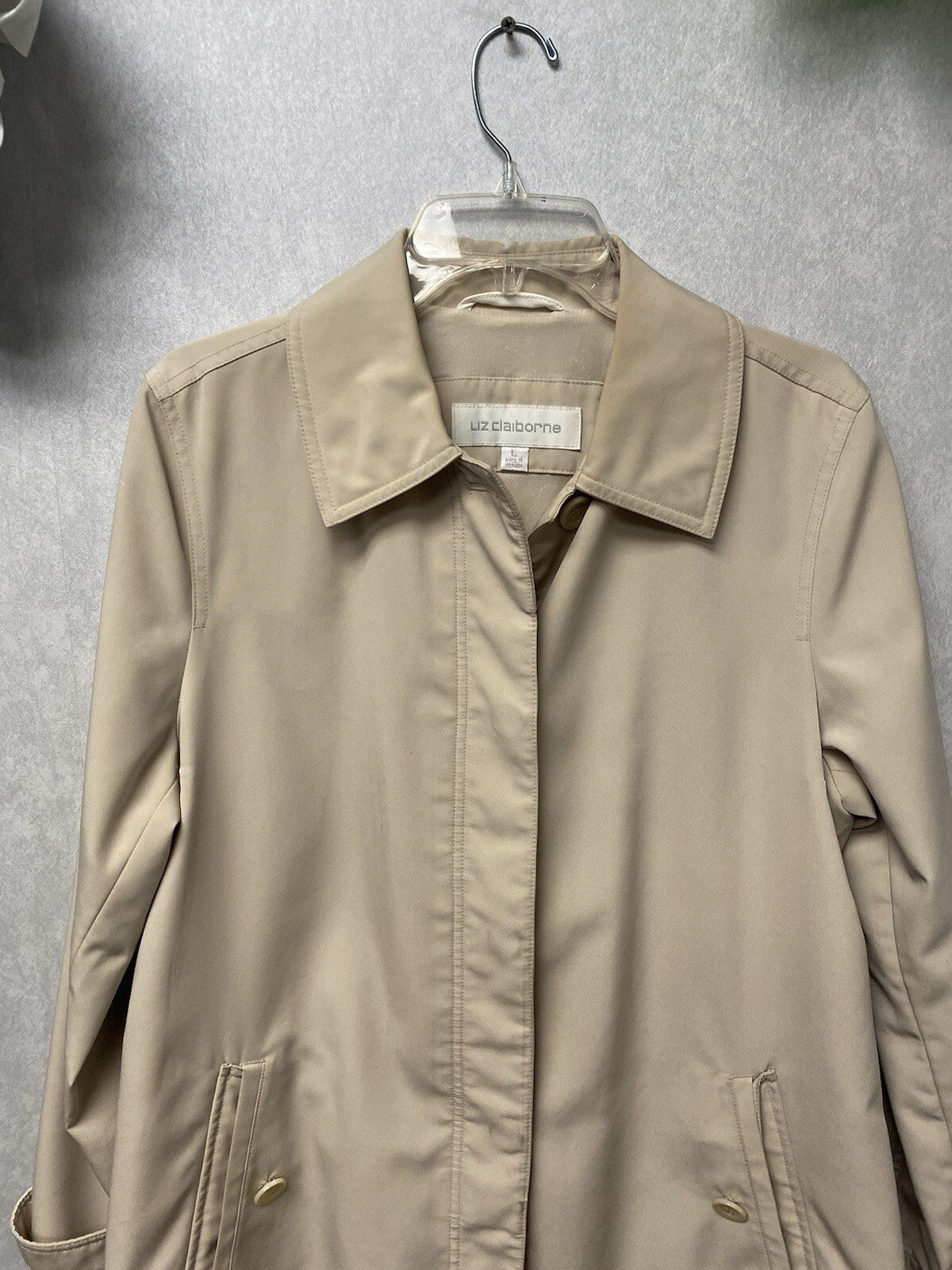 Liz Claiborne Outerwear Beige Trench Coat Jacket Lined Womens Size Large