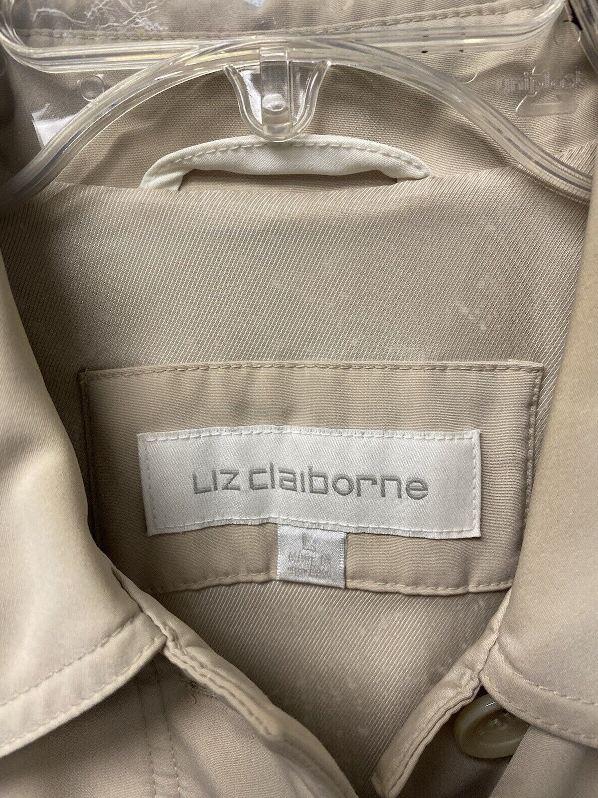Liz Claiborne Outerwear Beige Trench Coat Jacket Lined Womens Size Large