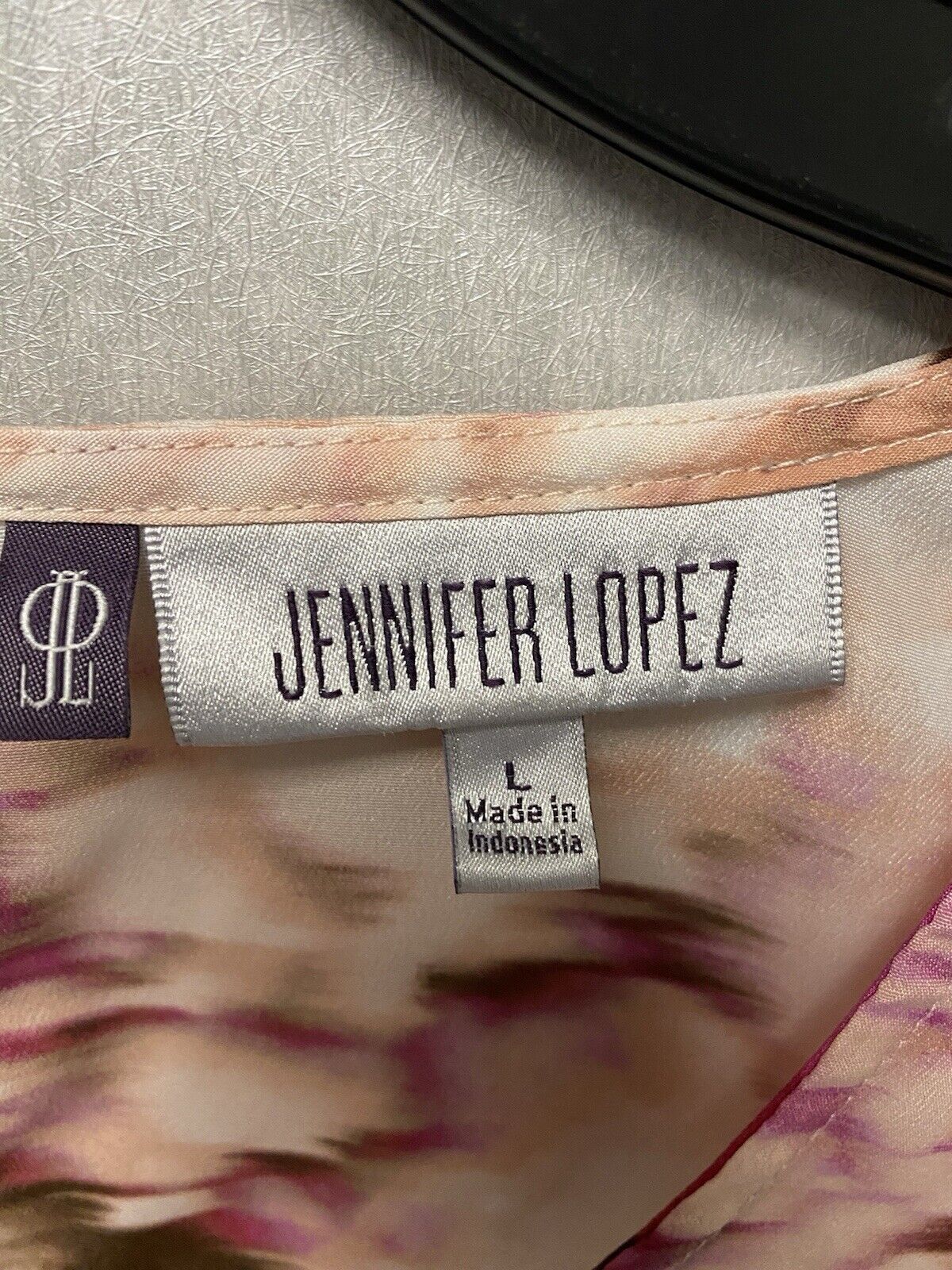 Jennifer Lopez Blouse Womens Size Large Short Sleeves Pink Floral Top Hi Lo