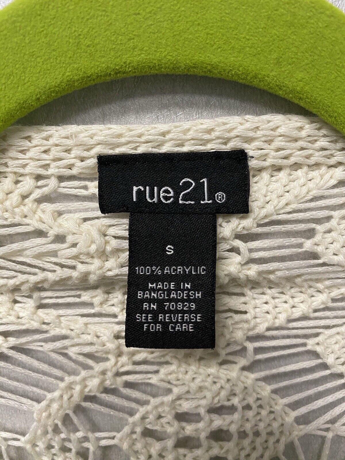 Rue 21 Small Fringe Open Crocheted Lace Trim Vest Hippie