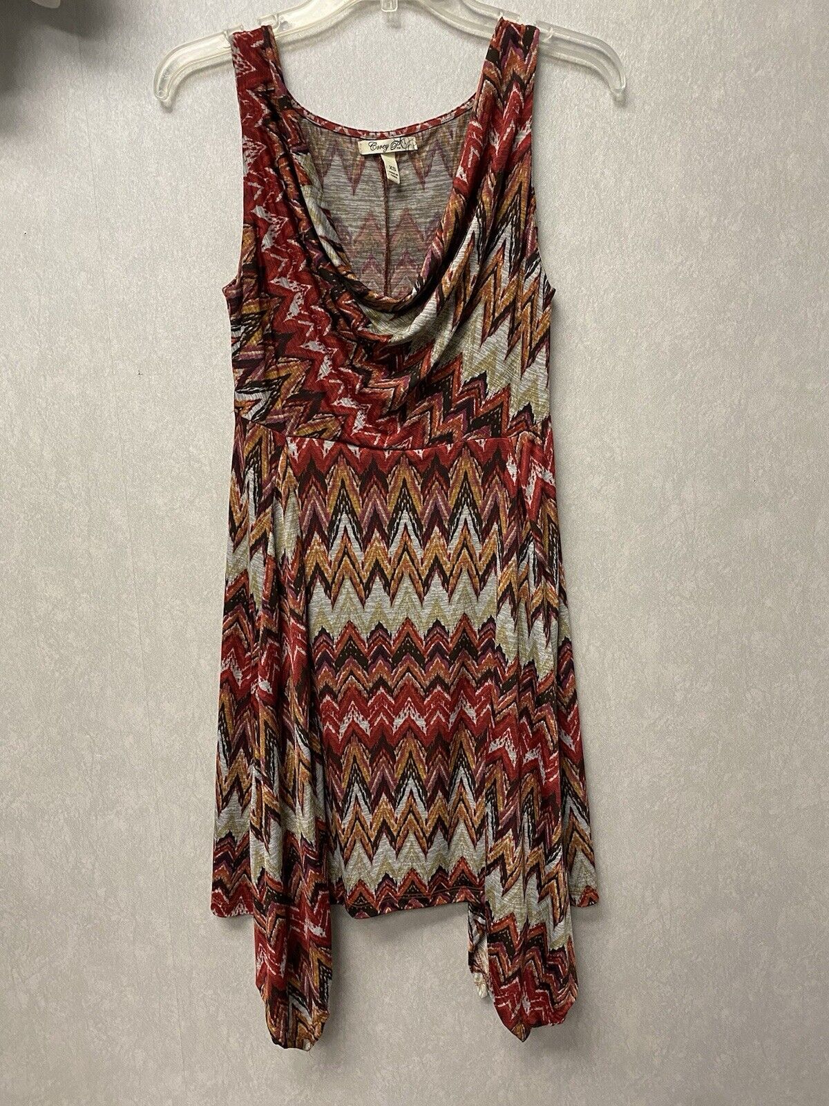 Corey P Dress Women's Handkerchief Hem Cowl Neck Chevron Stretch Size XS