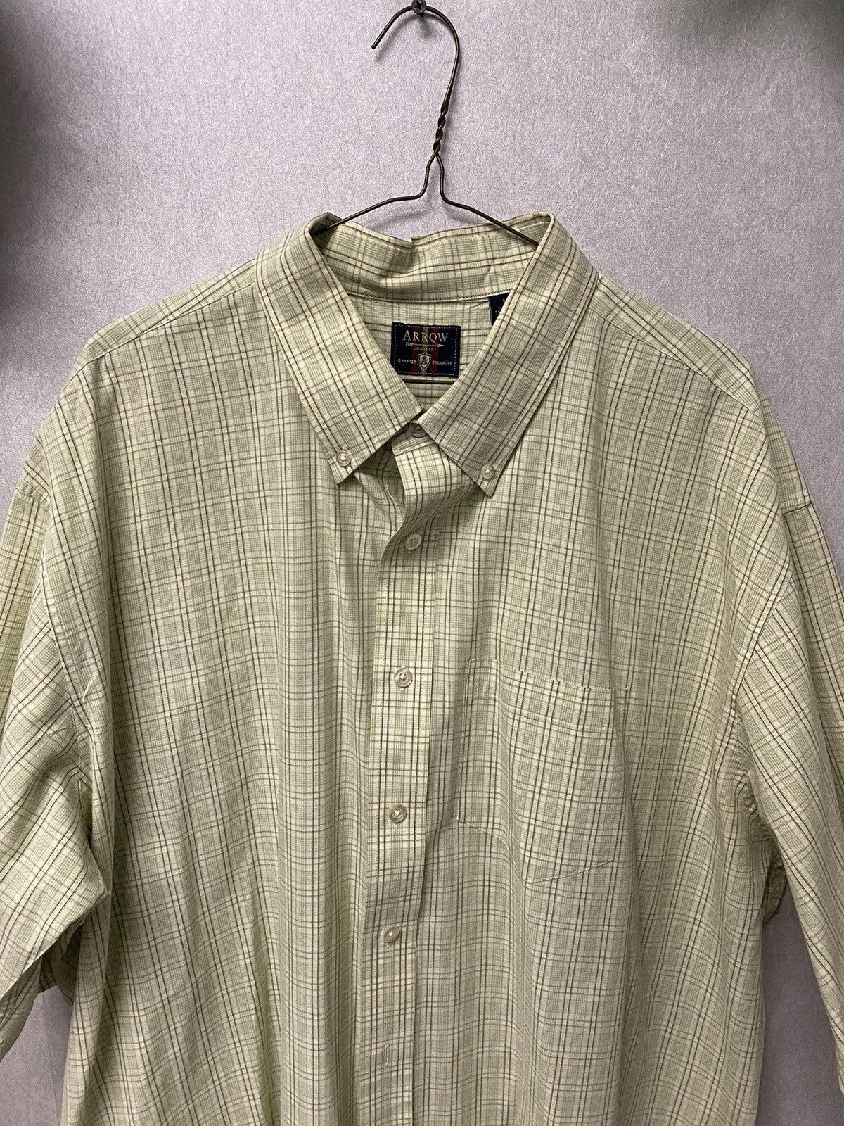 Arrow USA 1851 Men's Short Sleeve Green Plaid Button Down Shirt Size XXL