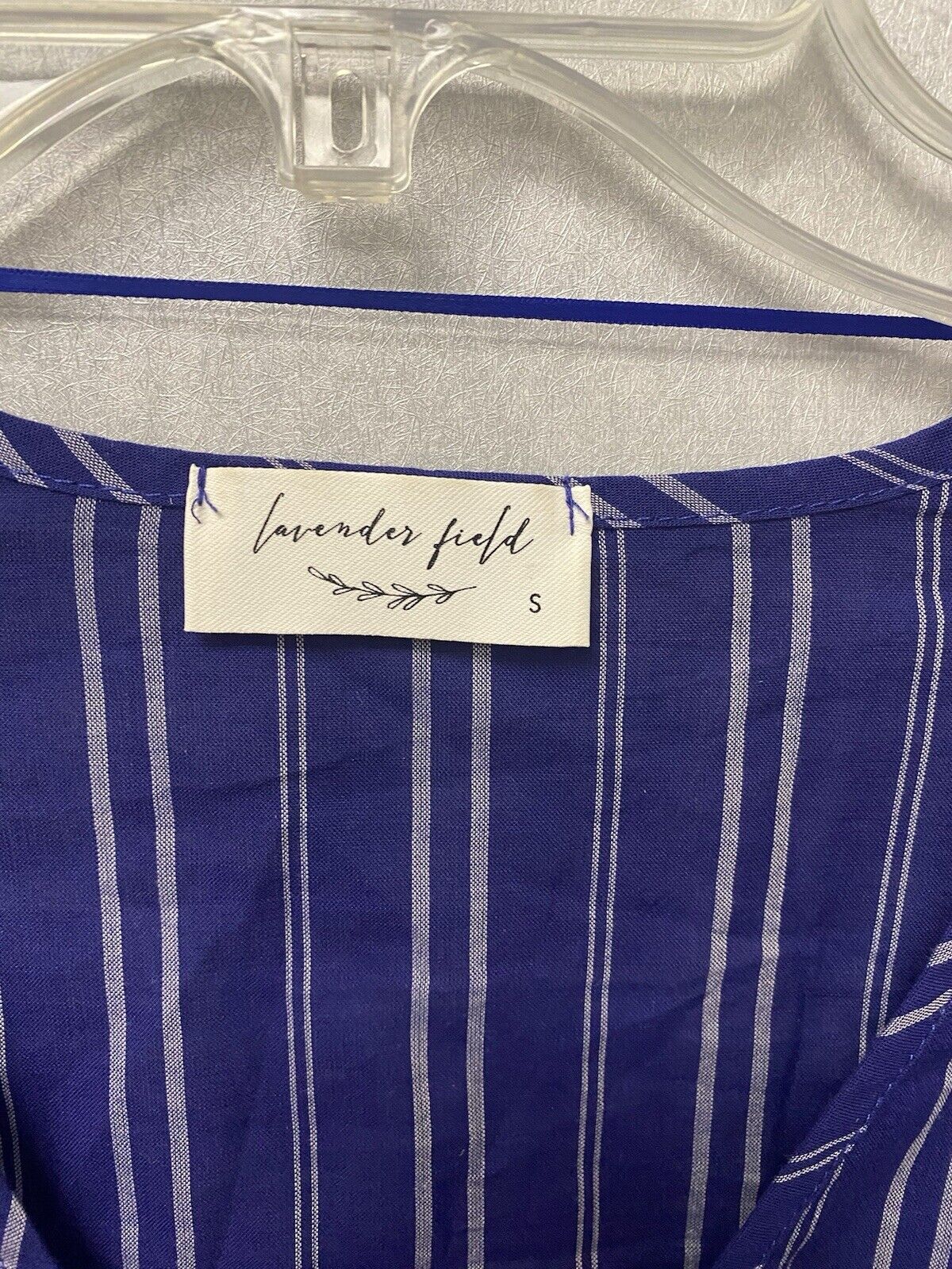 Lavender Field Blouse Blue Striped V-Neck Bell Sleeve Cropped Boho Size Small