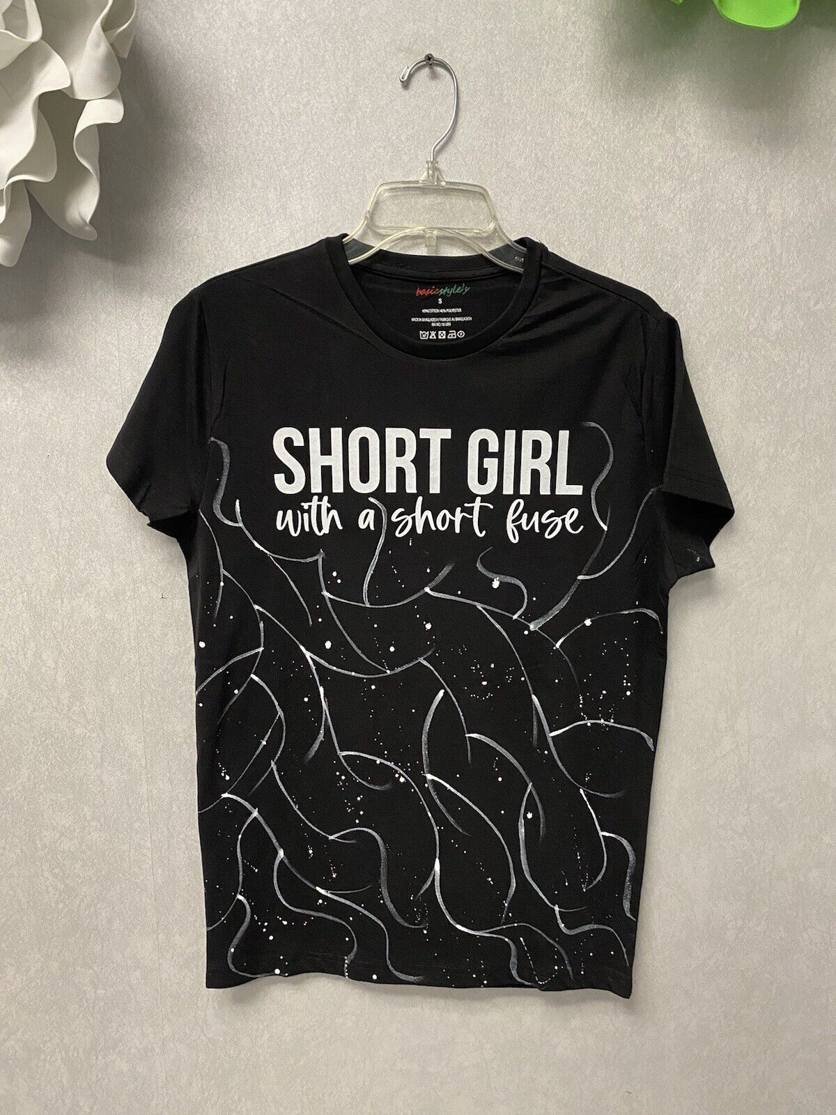 Revamped Black/White Hand painted T-Shirt Size Small Short Girl…