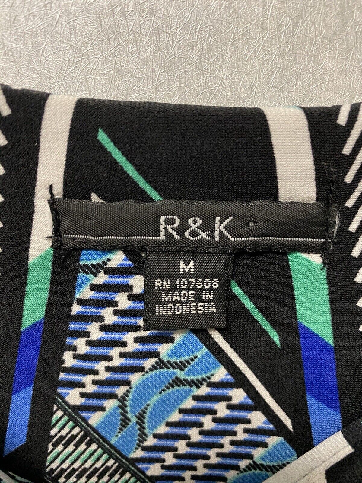 R&K Womens Dress Blue Black Teal White Stretch Knit Size Medium