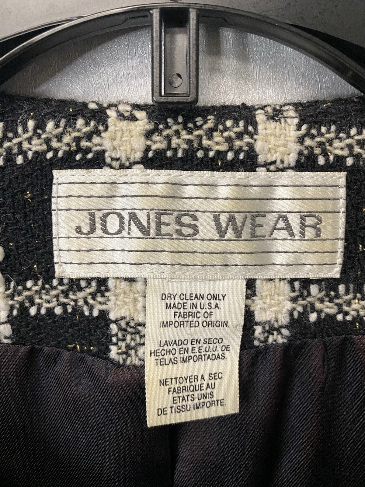 Jones Wear Black & White Gold Shimmer Jacket Blazer Size Large