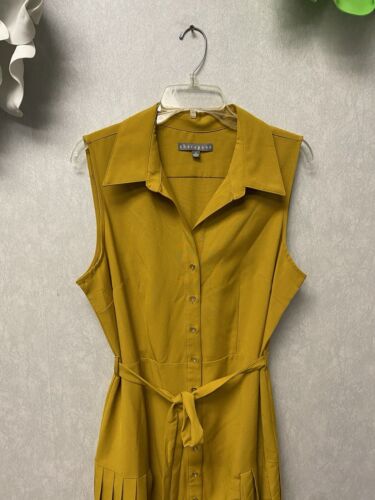 Sharagano Collared Button Down Yellow Sleeveless Belted Midi Dress Sz 12